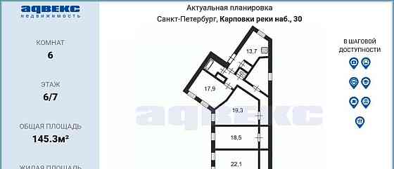 6-комн. квартира, 145.3 м2, 6/7 эт. Санкт-Петербург