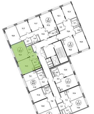 1-комн. квартира, 42 м2, 6/17 эт. Москва