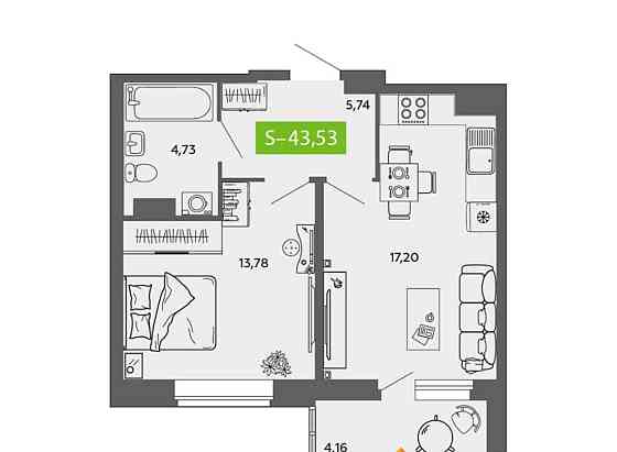 1-комн. квартира, 43.53 м2, 9/9 эт. Северодвинск