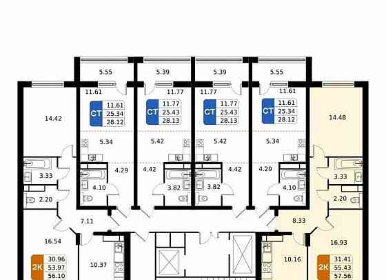 2-комн. квартира, 57.56 м2, 9/17 эт. Домодедово