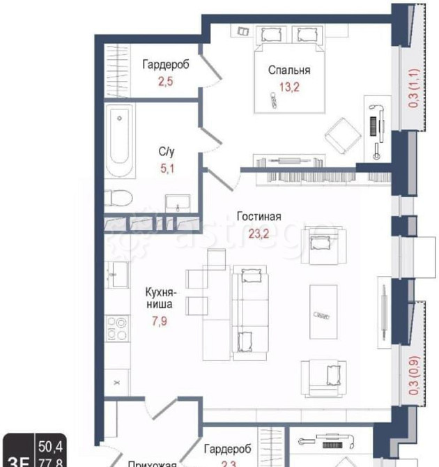 3-комн. квартира, 77.8 м2, 4/8 эт. Королев - изображение 1