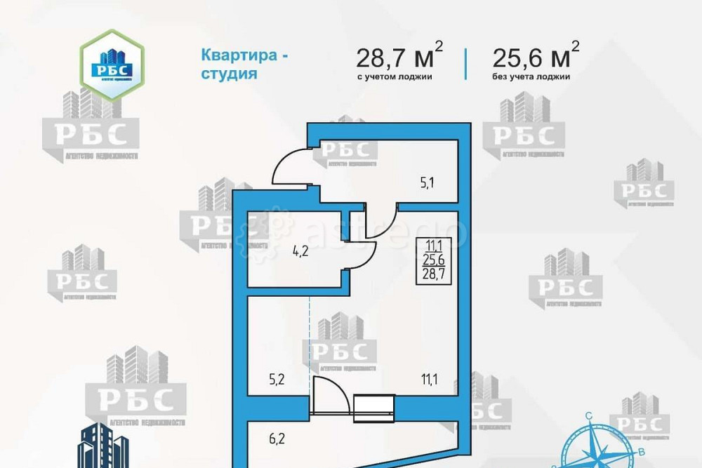 Студия, 28.7 м2, 11/16 эт. Благовещенск - изображение 3
