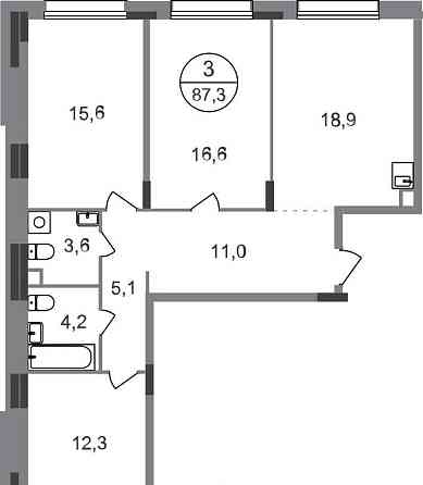3-комн. квартира, 87 м2, 1/17 эт. Москва