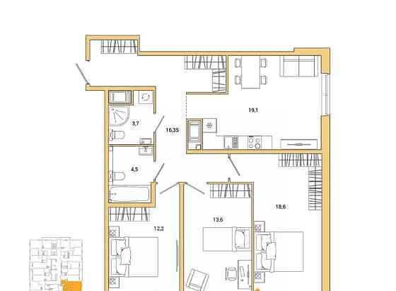 3-комн. квартира, 90.03 м2, 14/25 эт. Санкт-Петербург