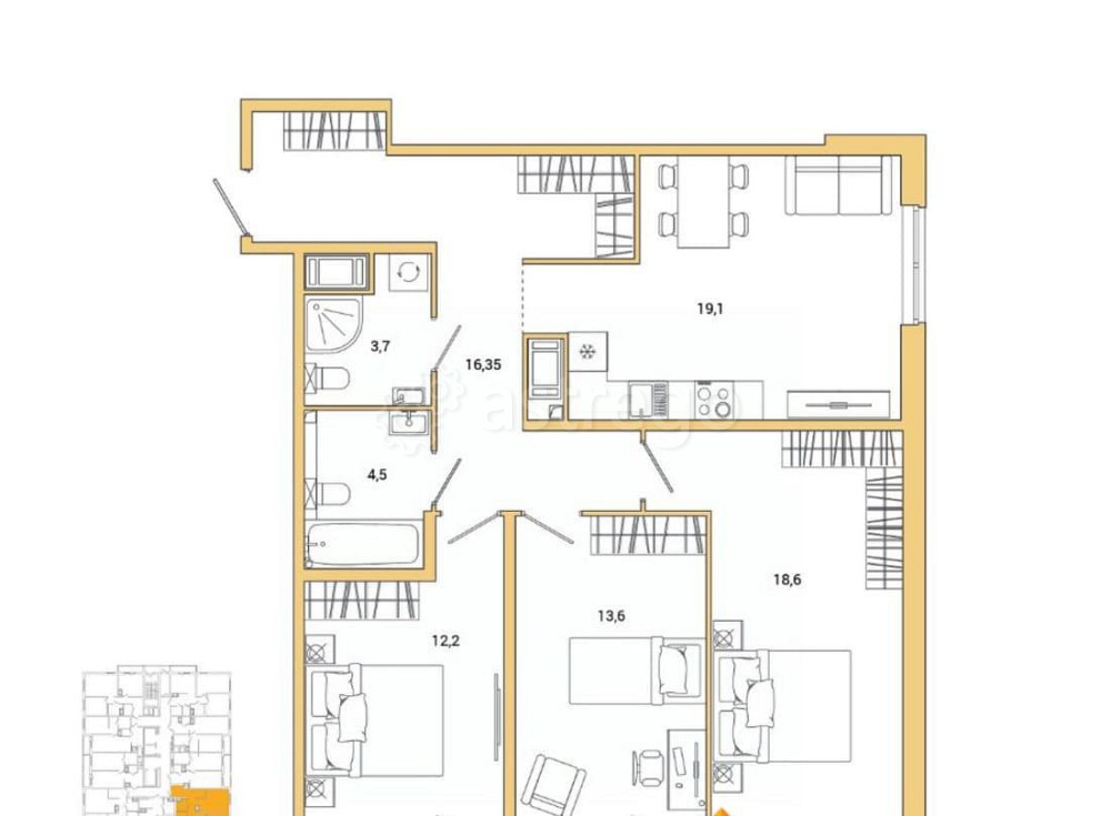 3-комн. квартира, 90.03 м2, 14/25 эт. Санкт-Петербург - изображение 1