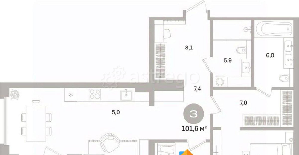 2-комн. квартира, 101.61 м2, 8/9 эт. Санкт-Петербург - изображение 7