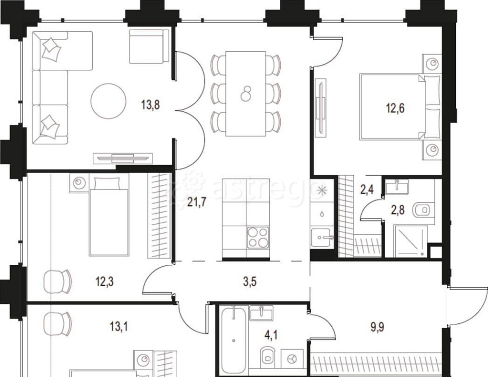 4-комн. квартира, 96.2 м2, 15/17 эт. Москва - изображение 1