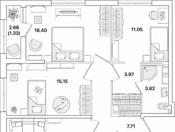 3-комн. квартира, 81.82 м2, 12/12 эт. Санкт-Петербург