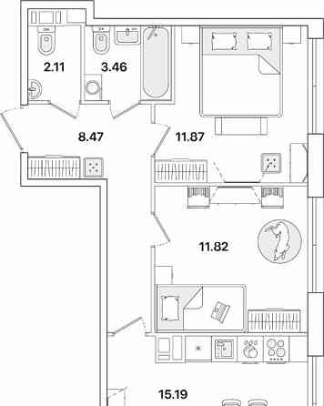 2-комн. квартира, 55.1 м2, 8/12 эт. Санкт-Петербург