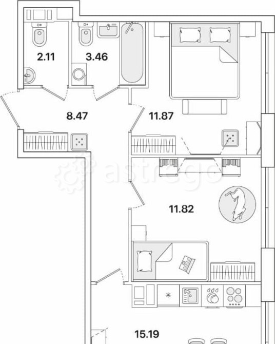 2-комн. квартира, 55.1 м2, 8/12 эт. Санкт-Петербург - изображение 1