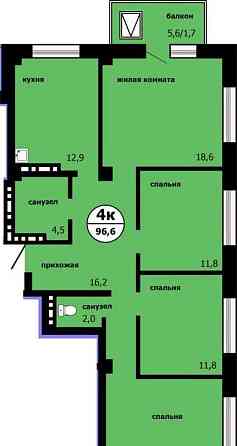 4-комн. квартира, 96.6 м2, 4/19 эт. Красноярск