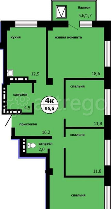 4-комн. квартира, 96.6 м2, 4/19 эт. Красноярск - изображение 1
