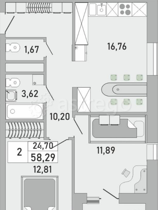 2-комн. квартира, 58.3 м2, 5/24 эт. Уфа - изображение 10