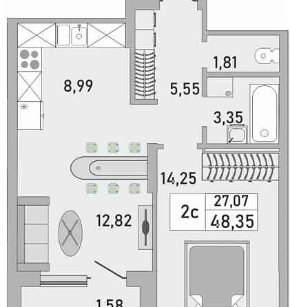 2-комн. квартира, 58.3 м2, 5/24 эт. Уфа