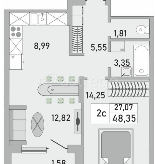 2-комн. квартира, 58.3 м2, 5/24 эт. Уфа - изображение 3