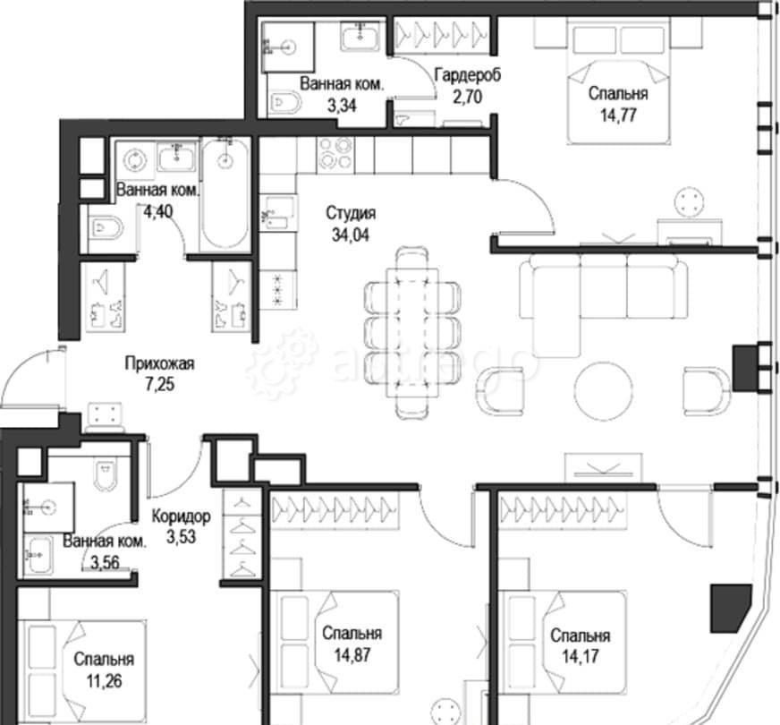 4-комн. квартира, 113.89 м2, 41/58 эт. Москва - изображение 1