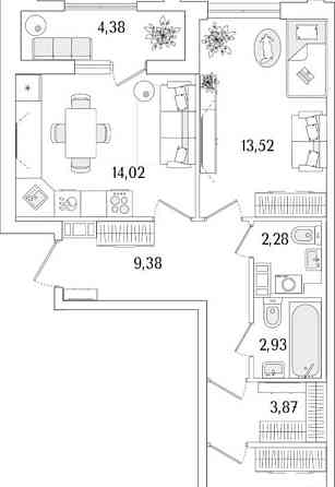 2-комн. квартира, 60.86 м2, 12/13 эт. Санкт-Петербург