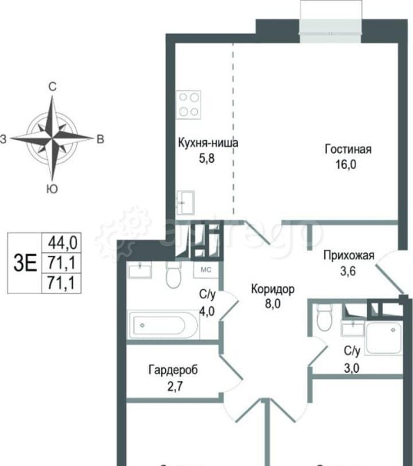 3-комн. квартира, 71.1 м2, 3/8 эт. Королев - изображение 1