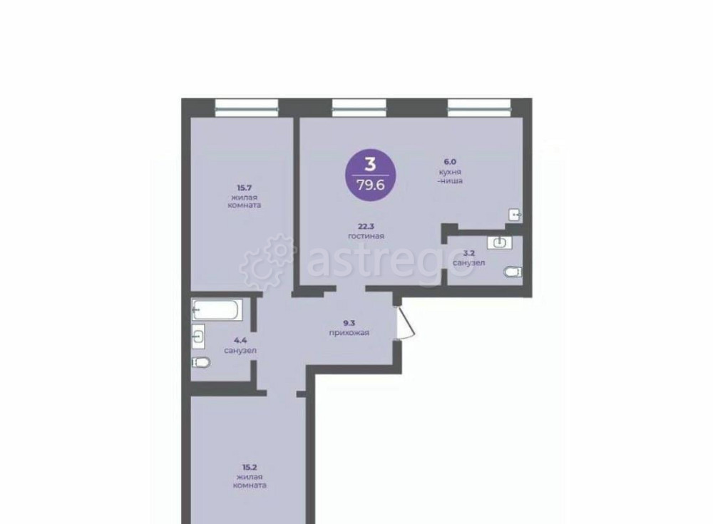 3-комн. квартира, 79.6 м2, 2/24 эт. Красноярск - изображение 1