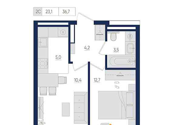 2-комн. квартира, 36.7 м2, 4/22 эт. Уфа