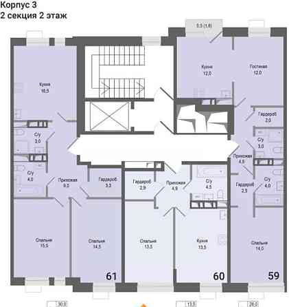 2-комн. квартира, 65.8 м2, 2/8 эт. Королев