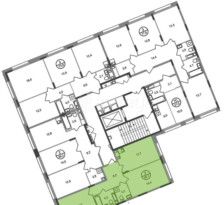 2-комн. квартира, 55 м2, 6/17 эт. Москва - изображение 6