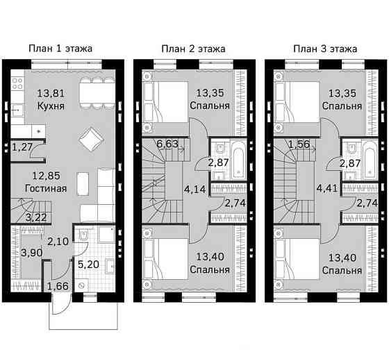 Таунхаус, 125.47 м2, 3 эт. Москва