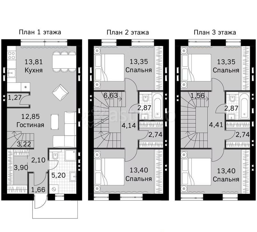 Таунхаус, 125.47 м2, 3 эт. Москва - изображение 1