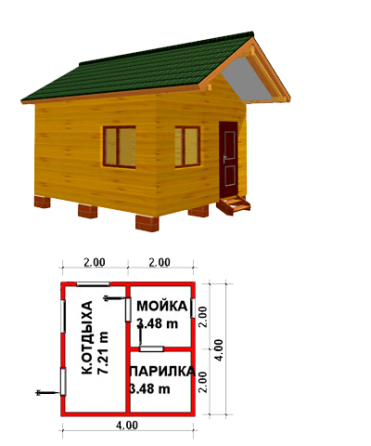 Баня из бруса - 4х4 м Новосибирск