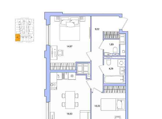 2-комн. квартира, 58.28 м2, 22/25 эт. Санкт-Петербург