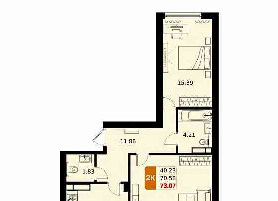 2-комн. квартира, 73.07 м2, 13/17 эт. Домодедово