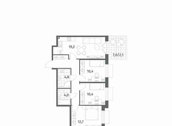 3-комн. квартира, 74.5 м2, 1/8 эт. Санкт-Петербург