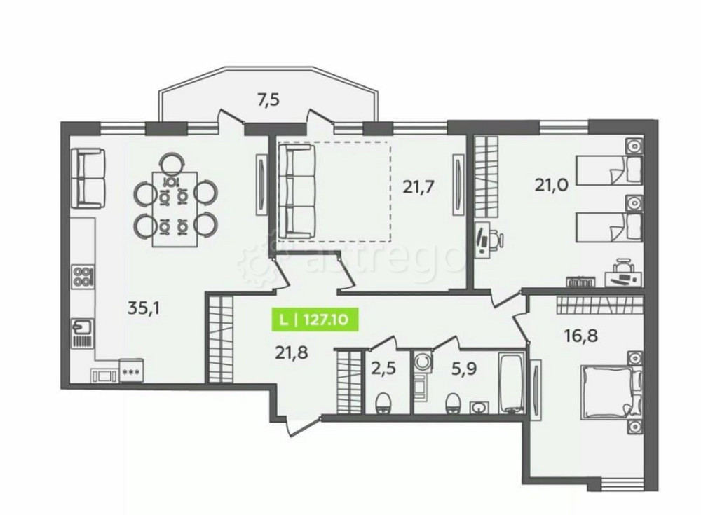 4-комн. апарт-ы, 127.1 м2, 4/16 эт. Санкт-Петербург - изображение 2