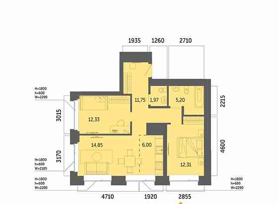 3-комн. квартира, 64.41 м2, 2/32 эт. Уфа