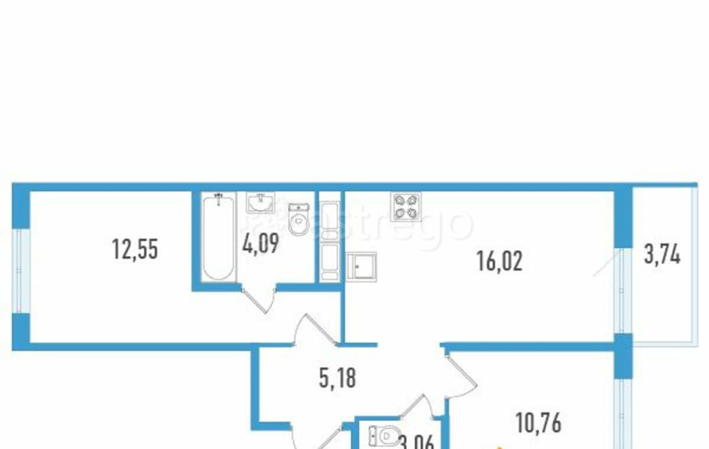 2-комн. квартира, 52.78 м2, 8/12 эт. Санкт-Петербург - изображение 2