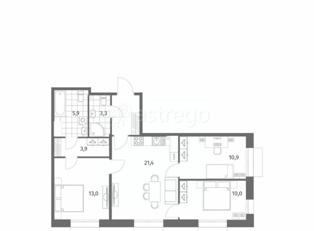 3-комн. квартира, 72.6 м2, 2/13 эт. Санкт-Петербург - изображение 2