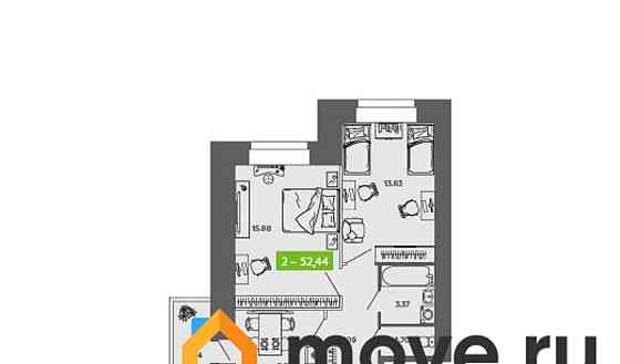 2-комн. квартира, 52.44 м2, 9/9 эт. Северодвинск