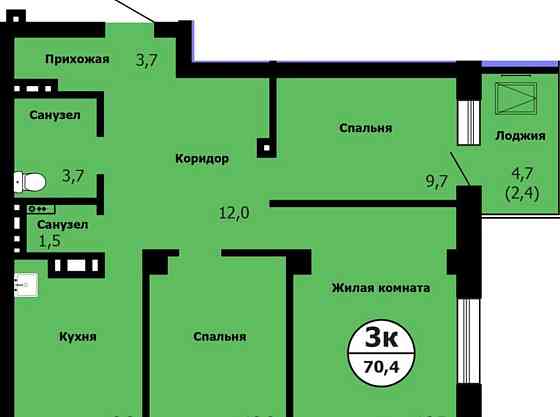 3-комн. квартира, 70.4 м2, 5/26 эт. Красноярск