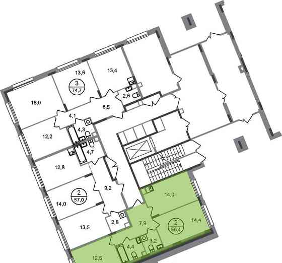 2-комн. квартира, 56 м2, 1/17 эт. Москва