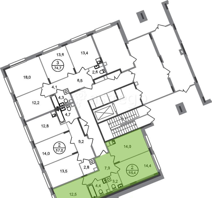 2-комн. квартира, 56 м2, 1/17 эт. Москва - изображение 4