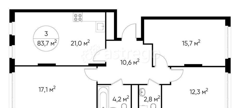 3-комн. квартира, 83 м2, 10/17 эт. Москва - изображение 1