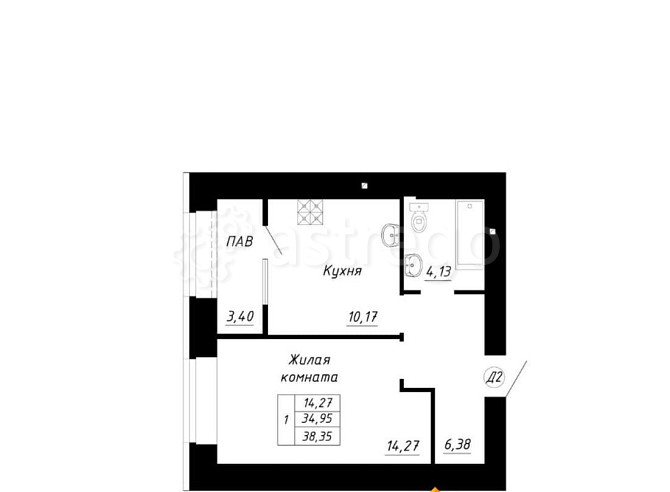 1-комн. квартира, 38.35 м2, 4/14 эт. Стерлитамак - изображение 1