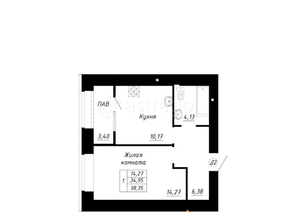 1-комн. квартира, 38.35 м2, 4/14 эт. Стерлитамак - изображение 1