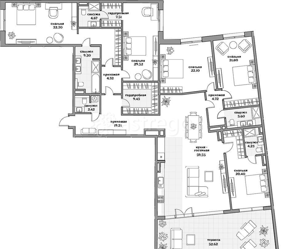5-комн. квартира, 267.04 м2, 5/5 эт. Москва - изображение 1