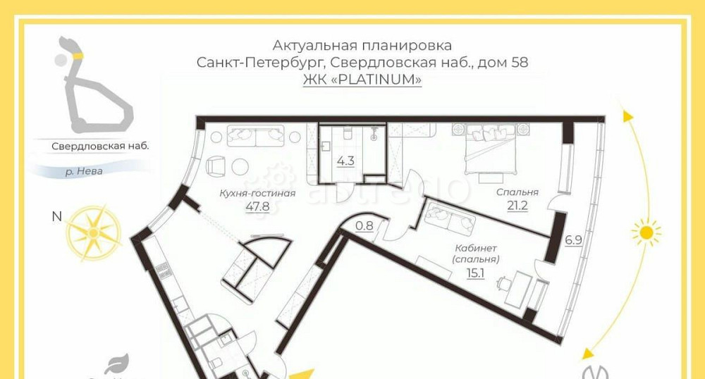 3-комн. квартира, 100 м2, 9/16 эт. Санкт-Петербург - изображение 2