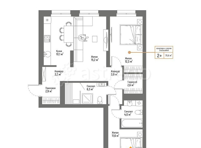 3-комн. квартира, 75.6 м2, 5/9 эт. Стерлитамак - изображение 7