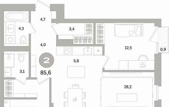 2-комн. квартира, 85.59 м2, 10/15 эт. Санкт-Петербург