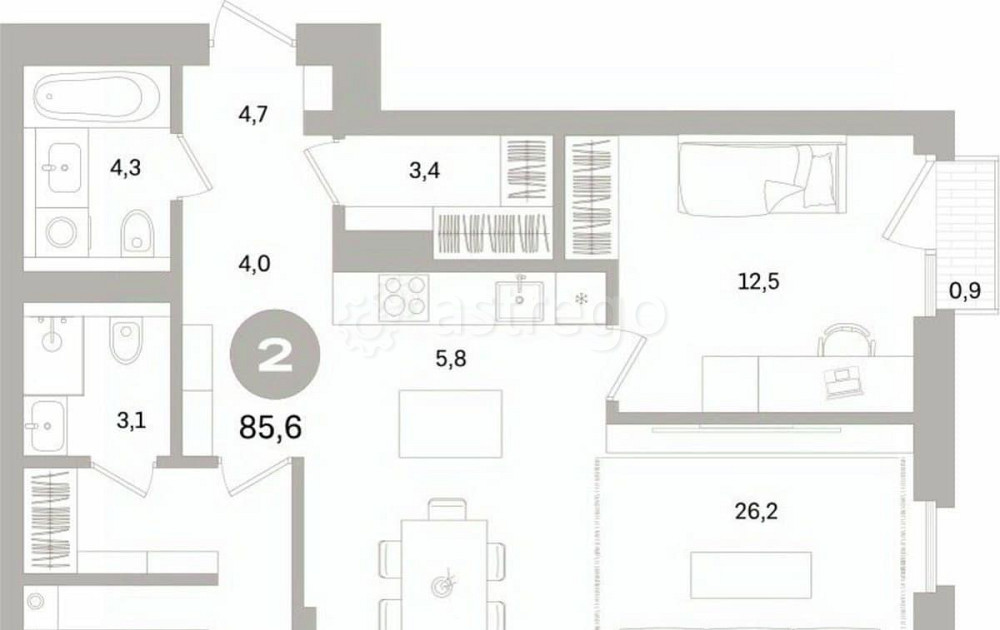 2-комн. квартира, 85.59 м2, 10/15 эт. Санкт-Петербург - изображение 2