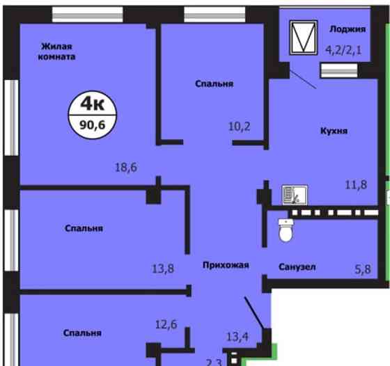 4-комн. квартира, 90.6 м2, 2/19 эт. Красноярск