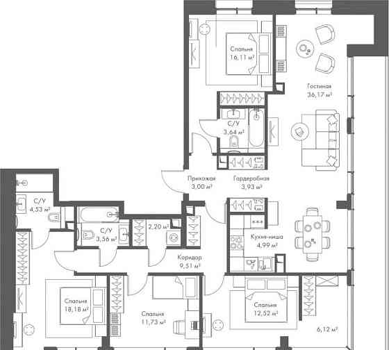 4-комн. квартира, 136.21 м2, 23/23 эт. Москва